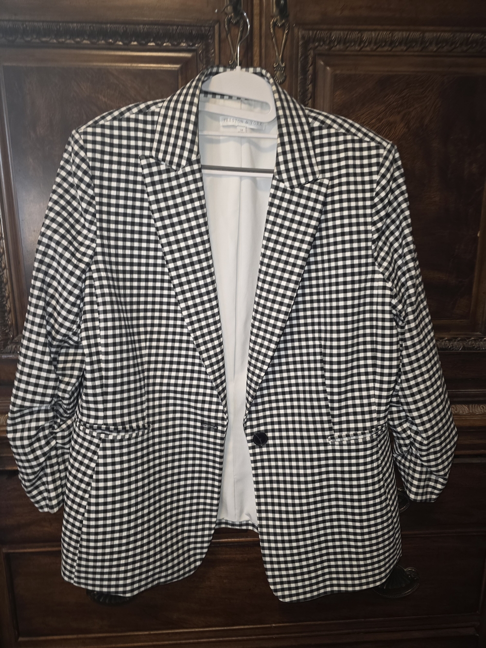 Preston & York Black and White Gingham Blazer W/ Slouch Sleeves